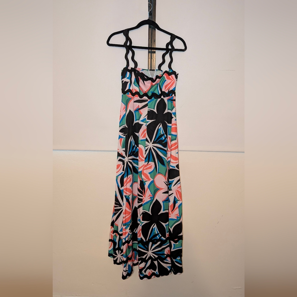 Floral Maxi Dress with Black and Pink Accents